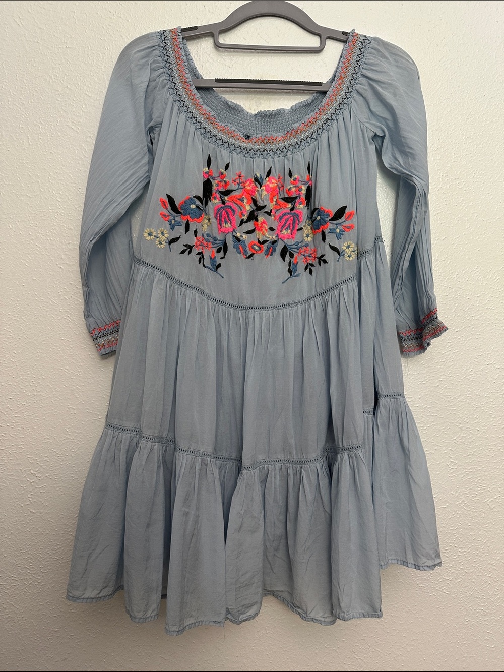 Free People Tiered Embroidered Peasant Mini Dress - Picture 1 of 8